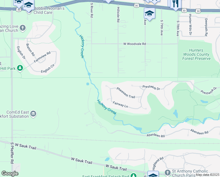 map of restaurants, bars, coffee shops, grocery stores, and more near 677 Fairway Lane in Frankfort