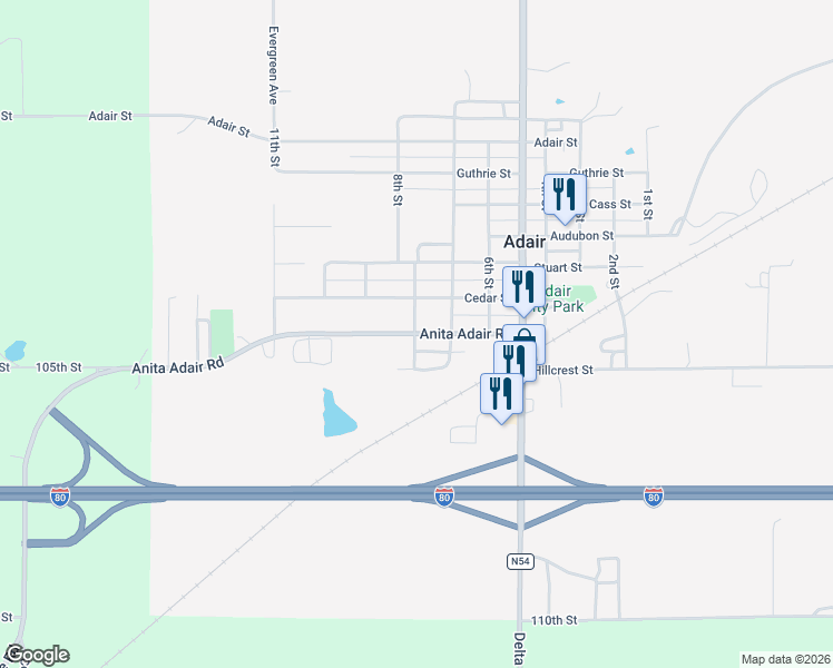 map of restaurants, bars, coffee shops, grocery stores, and more near 798 Anita Adair Rd in Adair