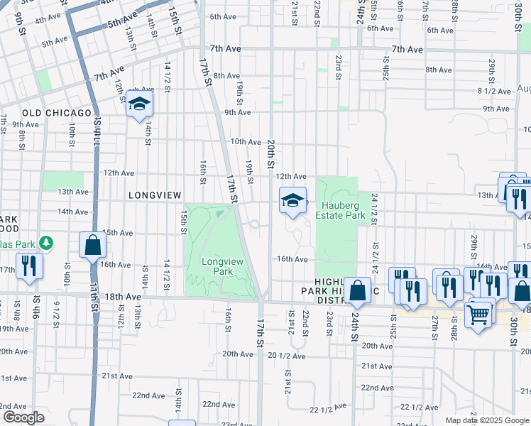 map of restaurants, bars, coffee shops, grocery stores, and more near 1314 20th Street in Rock Island