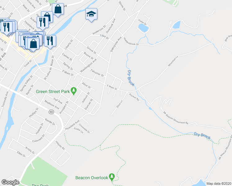 map of restaurants, bars, coffee shops, grocery stores, and more near 10 Annan Street in Beacon