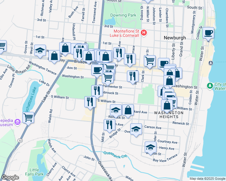 map of restaurants, bars, coffee shops, grocery stores, and more near 61 Hasbrouck Street in Newburgh