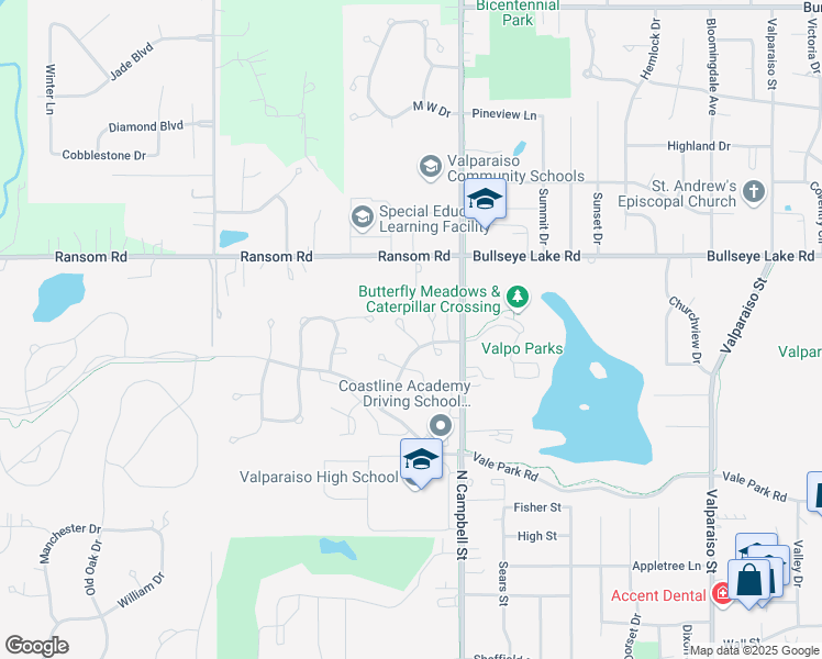 map of restaurants, bars, coffee shops, grocery stores, and more near 3212 Milestone Creek Court in Valparaiso