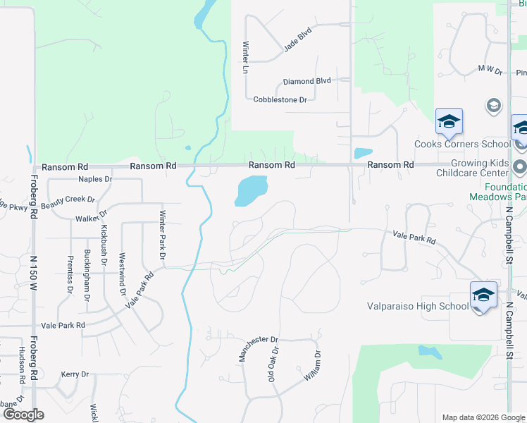 map of restaurants, bars, coffee shops, grocery stores, and more near 1953 Ransom Road in Valparaiso