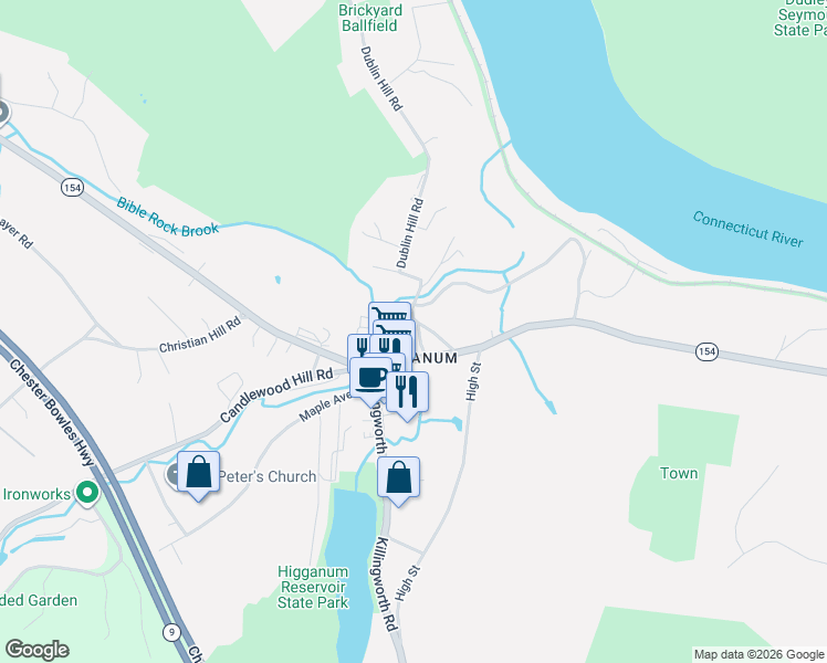 map of restaurants, bars, coffee shops, grocery stores, and more near 4 Calliari Place in Haddam