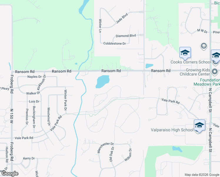 map of restaurants, bars, coffee shops, grocery stores, and more near 1953 Ransom Road in Valparaiso