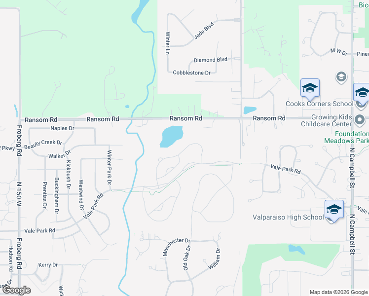 map of restaurants, bars, coffee shops, grocery stores, and more near 1953 Ransom Road in Valparaiso