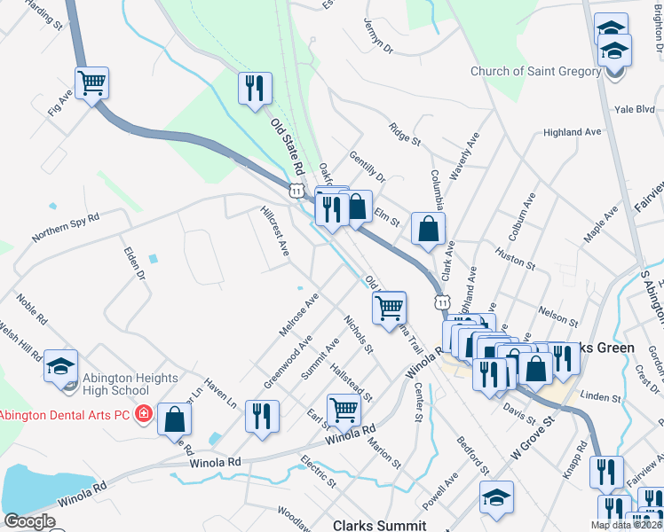 map of restaurants, bars, coffee shops, grocery stores, and more near 219 Melrose Ave in Clarks Summit