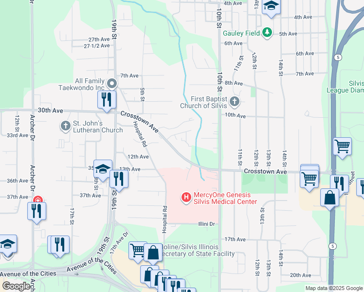map of restaurants, bars, coffee shops, grocery stores, and more near 880 Crosstown Avenue in Silvis