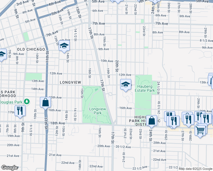 map of restaurants, bars, coffee shops, grocery stores, and more near 1715 13th Avenue in Rock Island