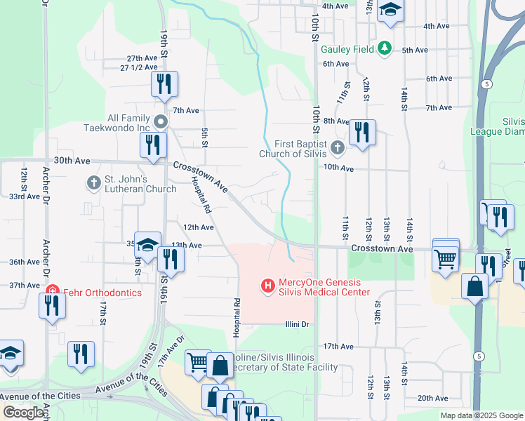 map of restaurants, bars, coffee shops, grocery stores, and more near 880 Crosstown Avenue in Silvis