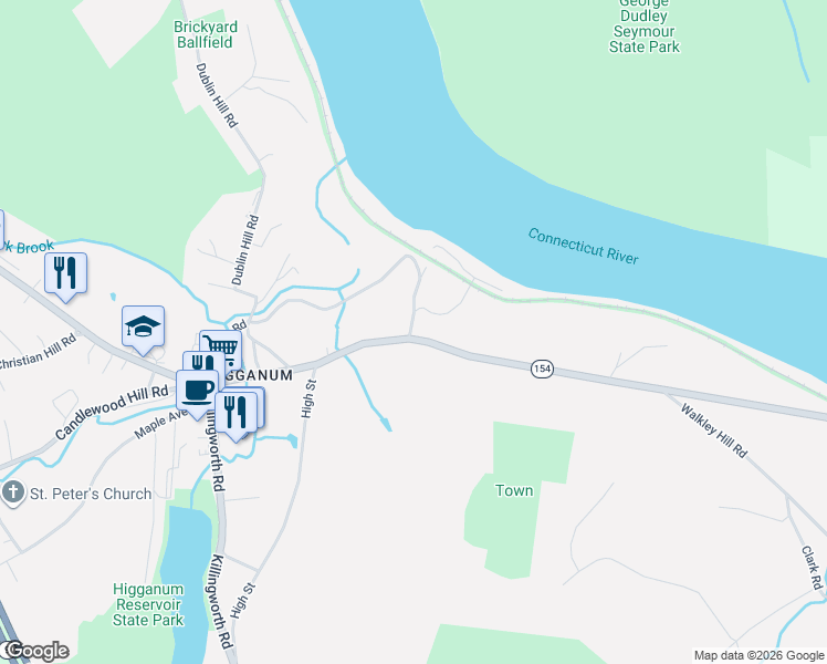 map of restaurants, bars, coffee shops, grocery stores, and more near 392 Saybrook Road in Haddam