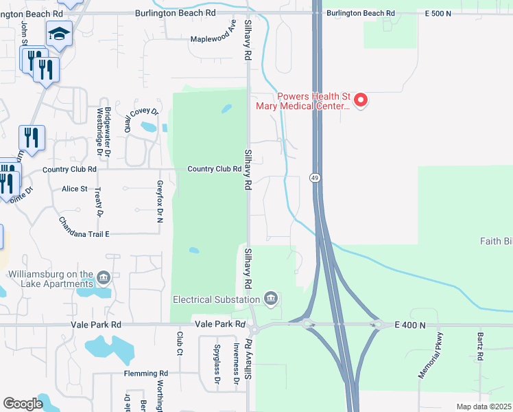 map of restaurants, bars, coffee shops, grocery stores, and more near 3183-3337 Silhavy Road in Valparaiso