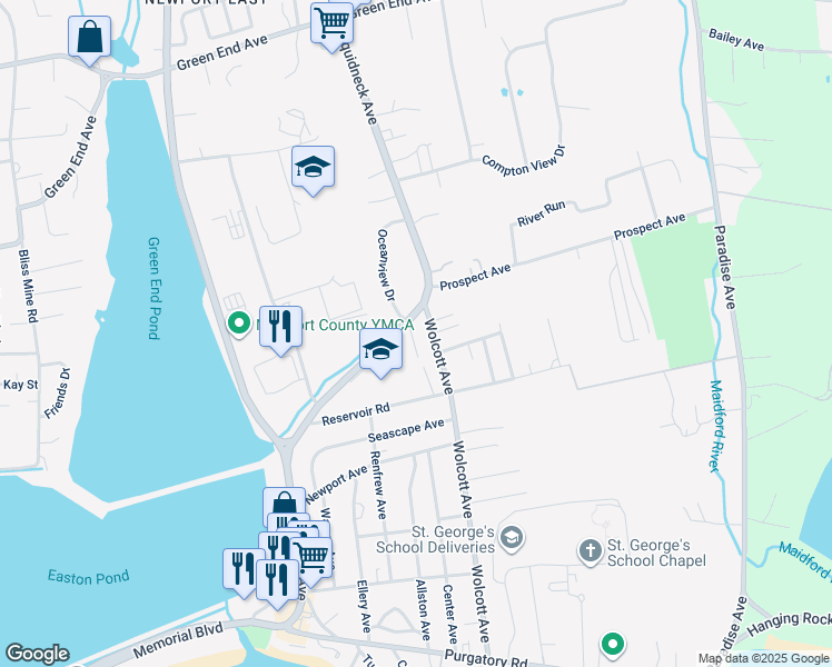 map of restaurants, bars, coffee shops, grocery stores, and more near 62 Oceanview Drive in Middletown