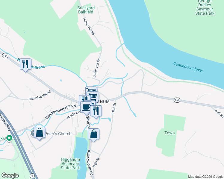 map of restaurants, bars, coffee shops, grocery stores, and more near 346 Saybrook Road in Haddam