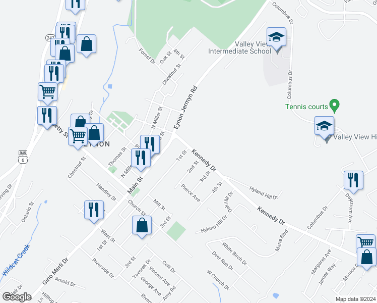 map of restaurants, bars, coffee shops, grocery stores, and more near 200 Kennedy Drive in Archbald
