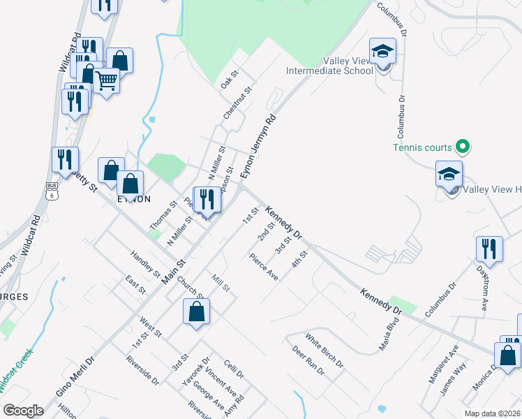 map of restaurants, bars, coffee shops, grocery stores, and more near 99 James Way in Archbald