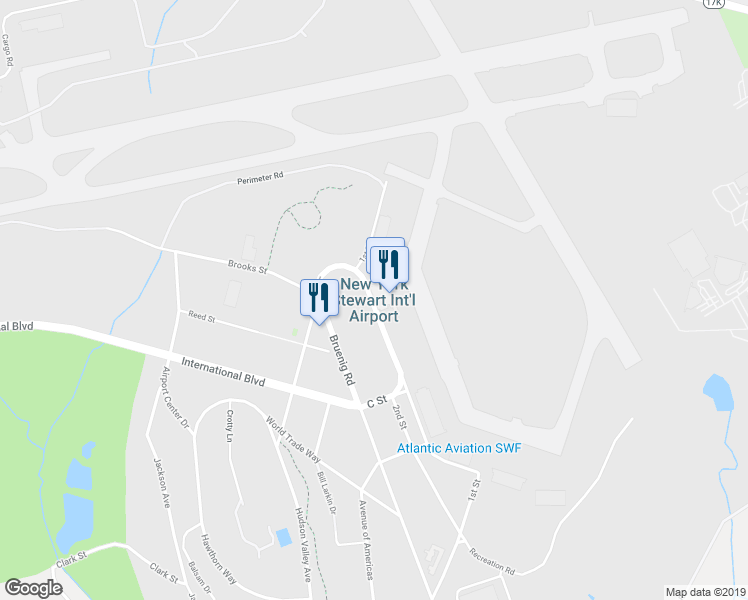 map of restaurants, bars, coffee shops, grocery stores, and more near 1180 1st Street in New Windsor