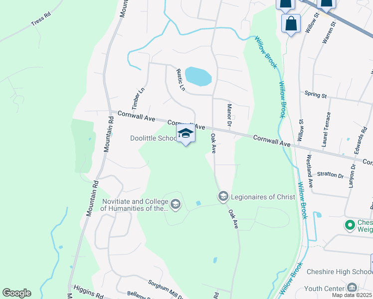 map of restaurants, bars, coffee shops, grocery stores, and more near 735 Cornwall Avenue in Cheshire
