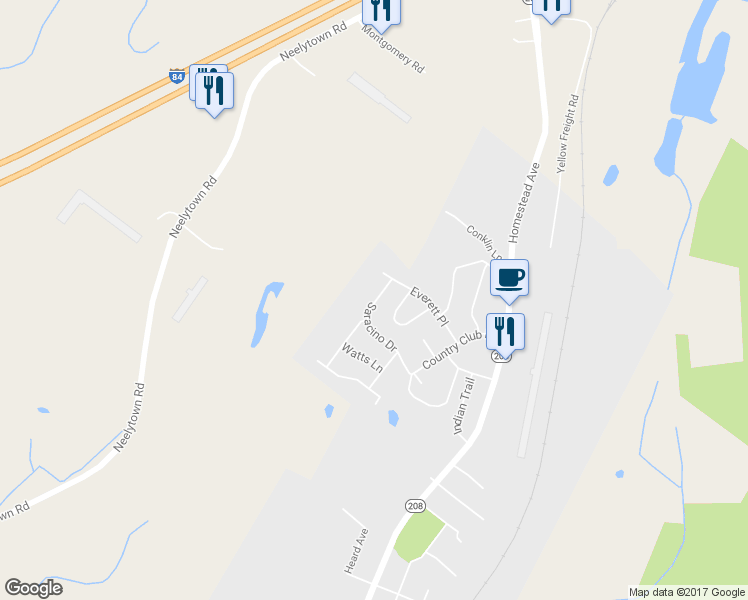 map of restaurants, bars, coffee shops, grocery stores, and more near 525 Saracino Drive in Maybrook