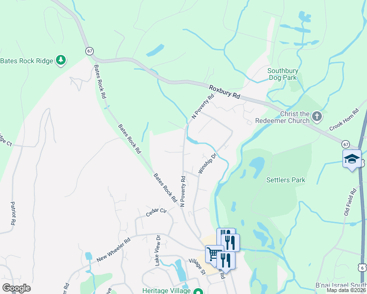 map of restaurants, bars, coffee shops, grocery stores, and more near 269 N Poverty Rd in Southbury