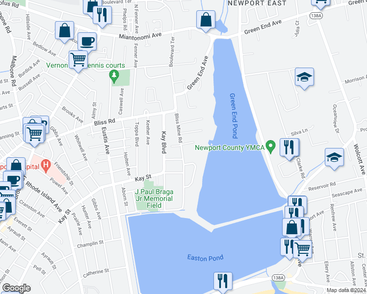 map of restaurants, bars, coffee shops, grocery stores, and more near 44 Bliss Mine Road in Middletown