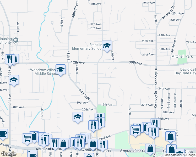 map of restaurants, bars, coffee shops, grocery stores, and more near 5302 16th Avenue in Moline