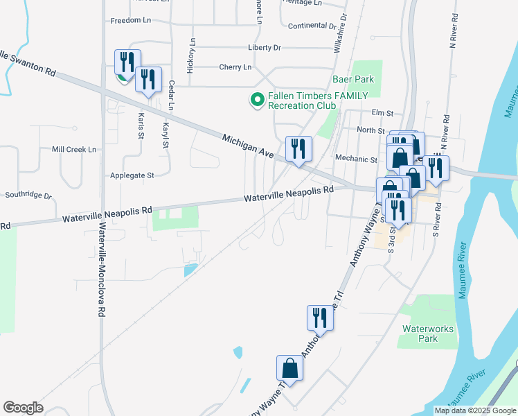 map of restaurants, bars, coffee shops, grocery stores, and more near 921 Farnsworth Road in Waterville