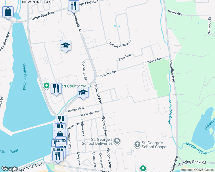 map of restaurants, bars, coffee shops, grocery stores, and more near 59 Loring Street in Middletown