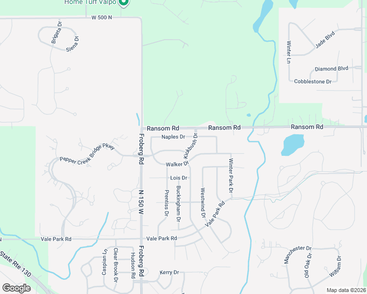 map of restaurants, bars, coffee shops, grocery stores, and more near Naples Dr in Valparaiso