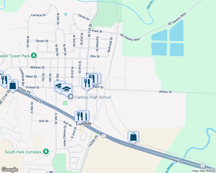 map of restaurants, bars, coffee shops, grocery stores, and more near in Carlisle