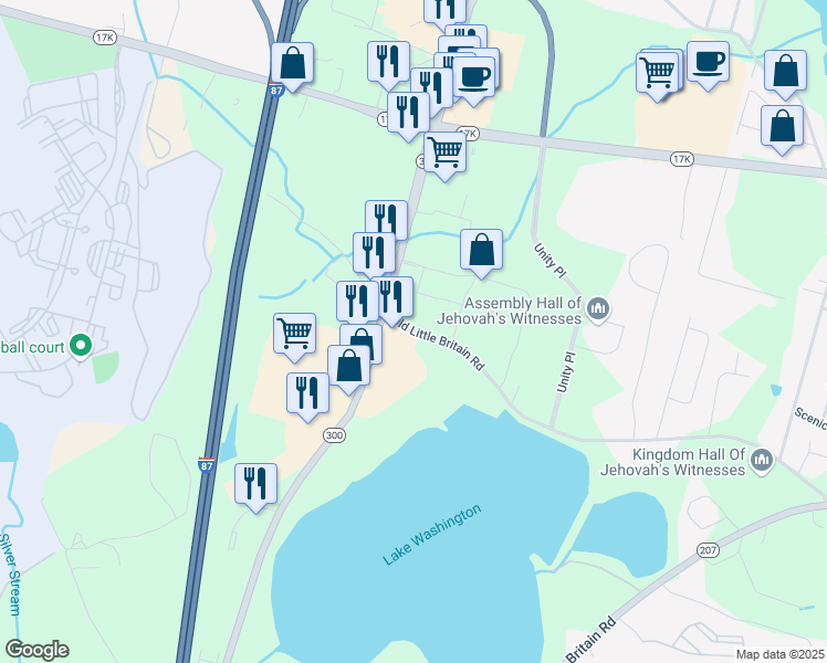 map of restaurants, bars, coffee shops, grocery stores, and more near 150 Old Little Britain Road in Newburgh