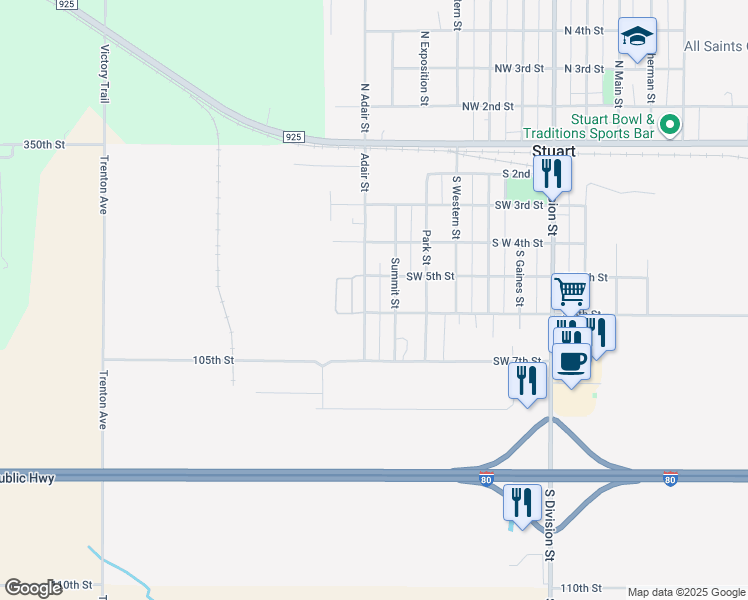 map of restaurants, bars, coffee shops, grocery stores, and more near 515 Adair Street in Stuart