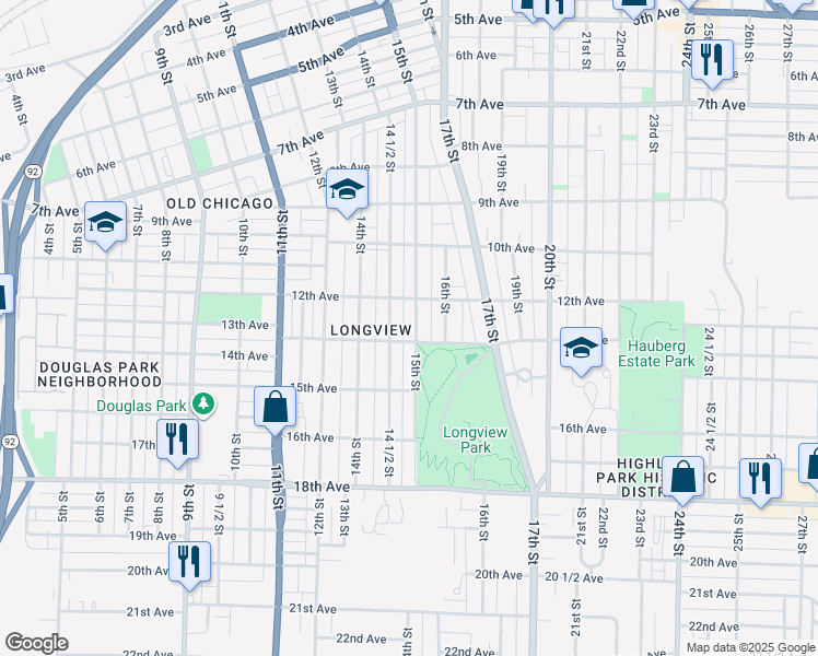 map of restaurants, bars, coffee shops, grocery stores, and more near 1228 15th Street in Rock Island