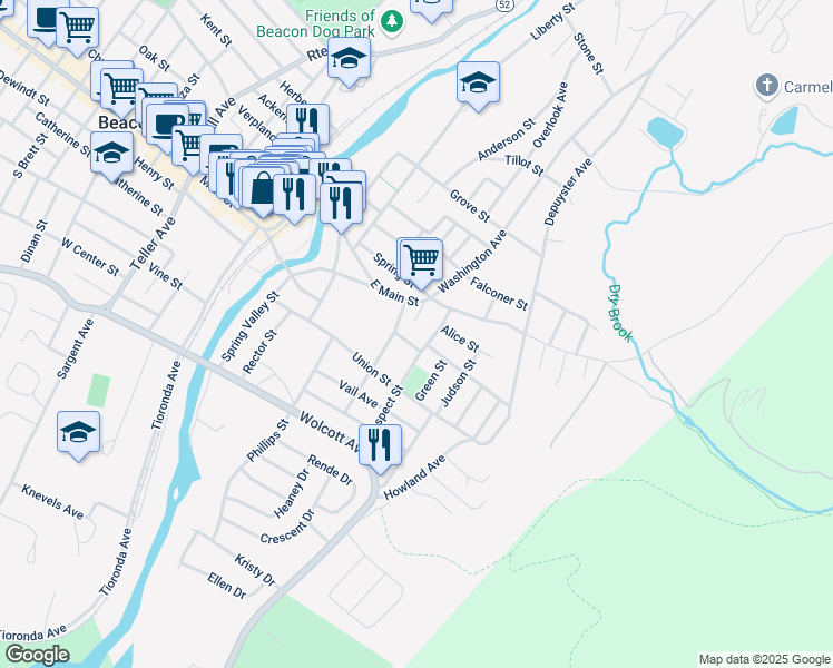 map of restaurants, bars, coffee shops, grocery stores, and more near 18 Russell Avenue in Beacon