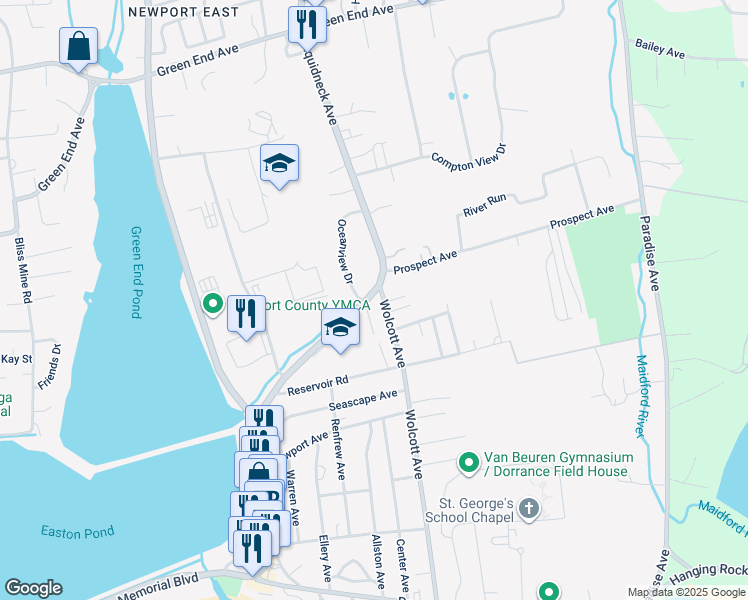 map of restaurants, bars, coffee shops, grocery stores, and more near 62 Oceanview Drive in Middletown