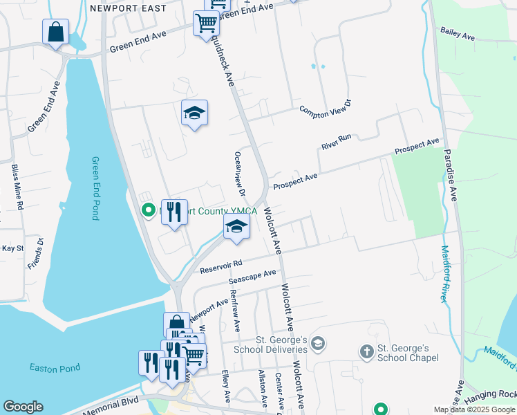 map of restaurants, bars, coffee shops, grocery stores, and more near 62 Oceanview Drive in Middletown
