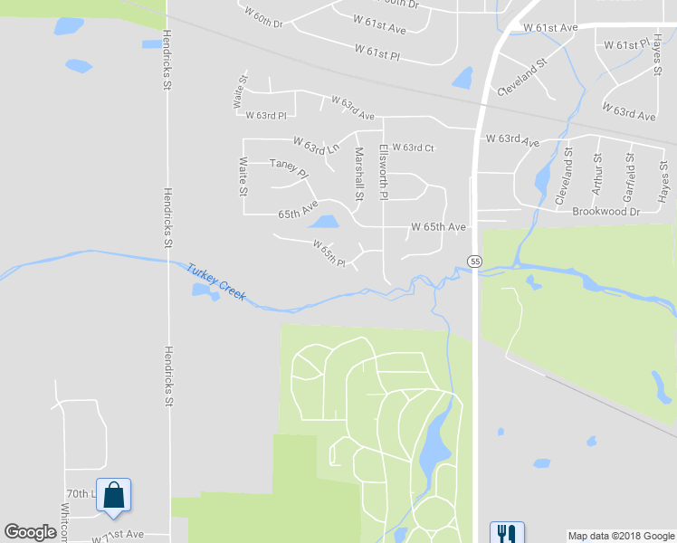 map of restaurants, bars, coffee shops, grocery stores, and more near 2631 West 65th Place in Merrillville