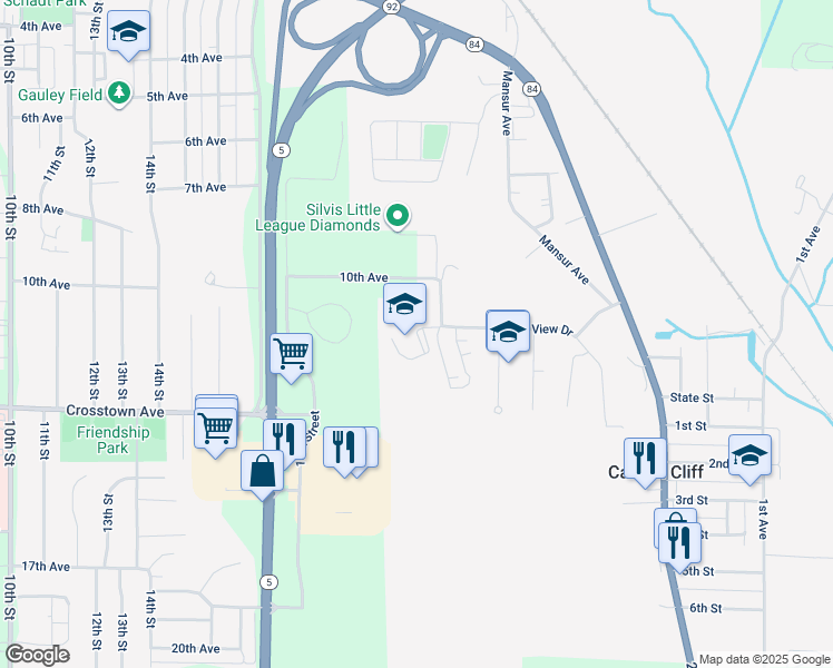 map of restaurants, bars, coffee shops, grocery stores, and more near Eagle Ridge Drive in Silvis