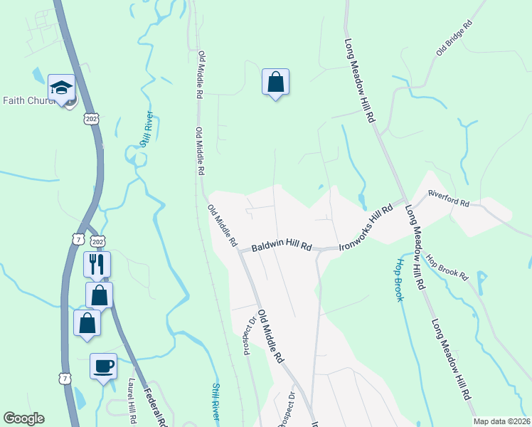 map of restaurants, bars, coffee shops, grocery stores, and more near 7 Robins Lane in Brookfield