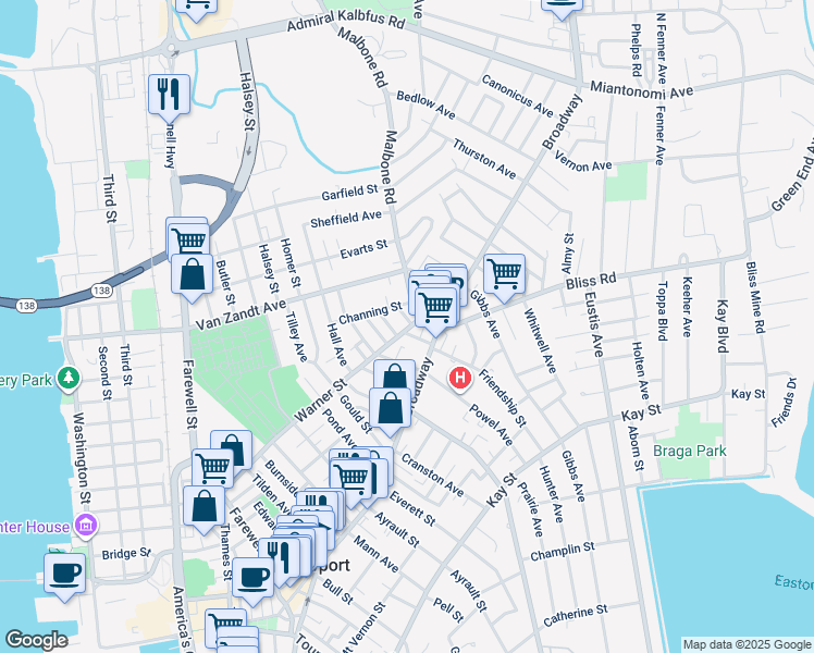 map of restaurants, bars, coffee shops, grocery stores, and more near 4 Record Street in Newport