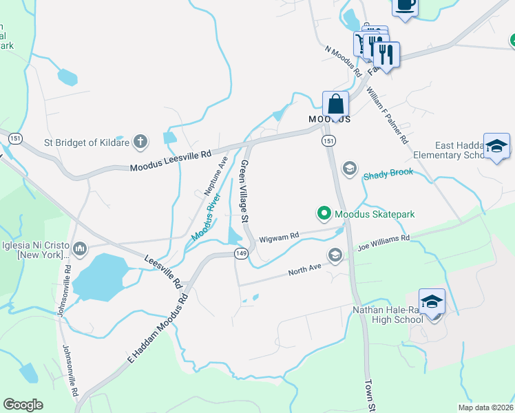 map of restaurants, bars, coffee shops, grocery stores, and more near 392 East Haddam Moodus Road in East Haddam