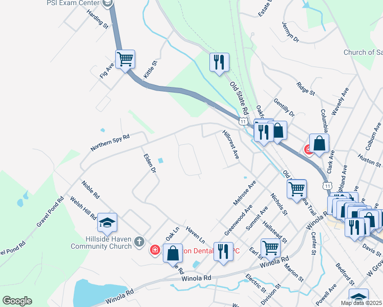 map of restaurants, bars, coffee shops, grocery stores, and more near 1071 Green Holly Road in Lackawanna County
