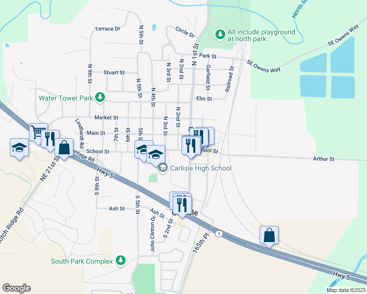 map of restaurants, bars, coffee shops, grocery stores, and more near 125 School Street in Carlisle