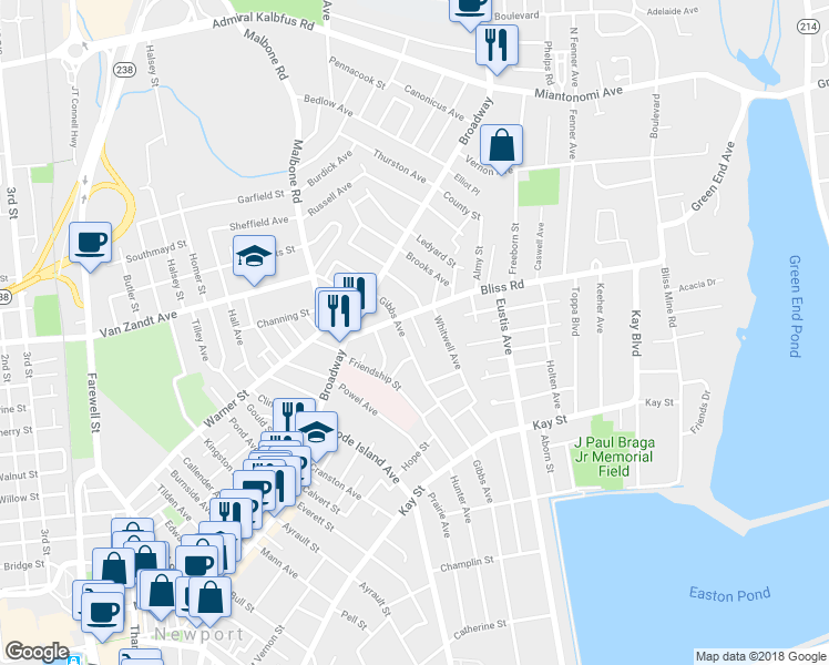 map of restaurants, bars, coffee shops, grocery stores, and more near 13 Findlay Place in Newport