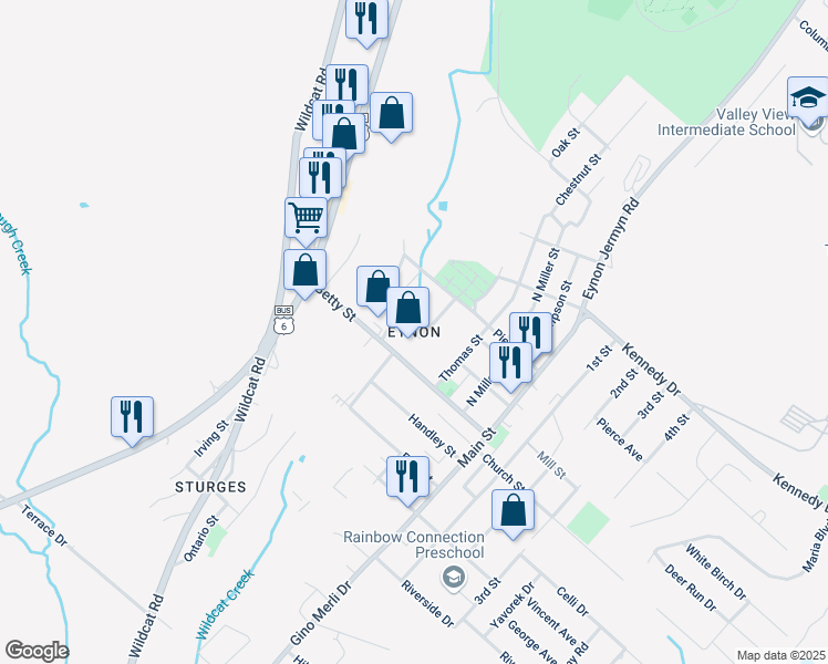 map of restaurants, bars, coffee shops, grocery stores, and more near in Archbald