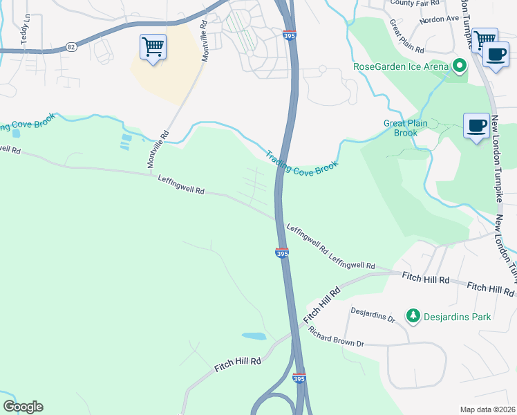 map of restaurants, bars, coffee shops, grocery stores, and more near 79 Leffingwell Road in Montville