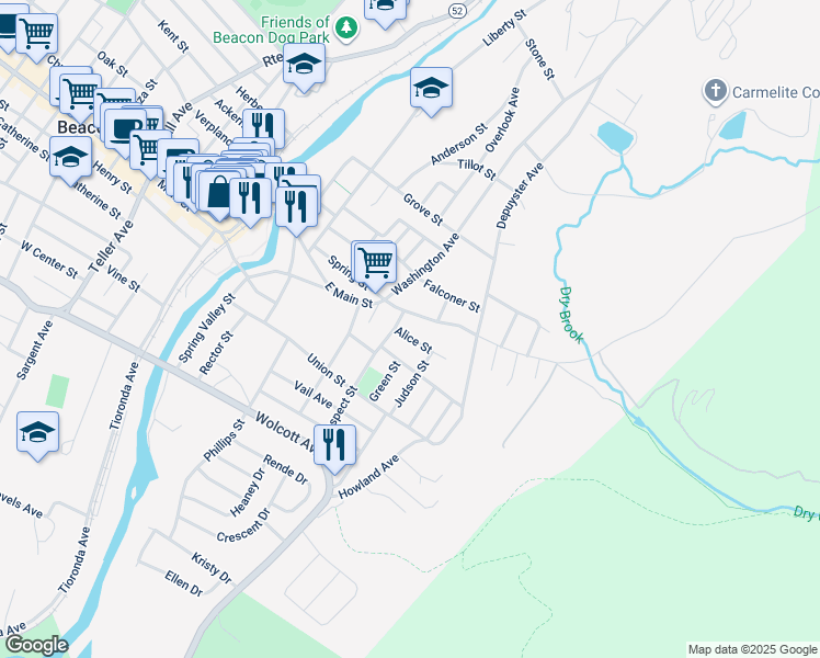 map of restaurants, bars, coffee shops, grocery stores, and more near 11 Prospect Street in Beacon