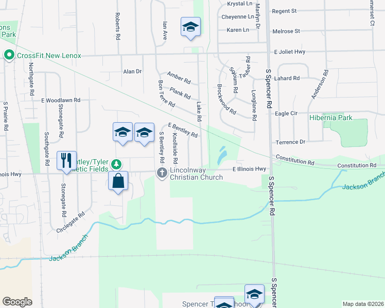 map of restaurants, bars, coffee shops, grocery stores, and more near 928 Barnside Road in New Lenox