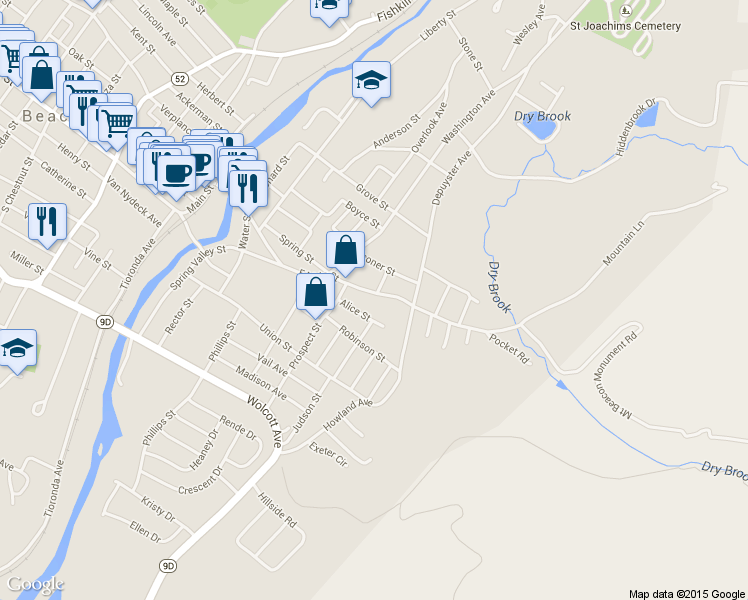 map of restaurants, bars, coffee shops, grocery stores, and more near 199 East Main Street in Beacon