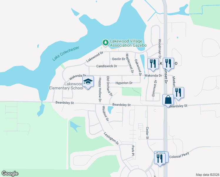 map of restaurants, bars, coffee shops, grocery stores, and more near 9201 Old Orchard Drive in Norwalk